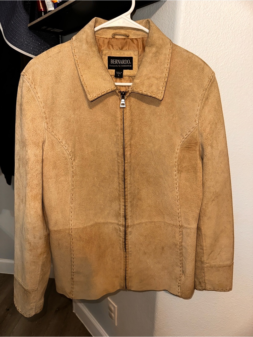 Bernardo Tan Leather stitched Zip Front Jacket